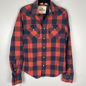 Hollister Plaid Mens Shirt Sz S Red Long Sleeve Button Western Rodeo